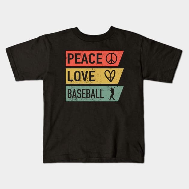 Peace Love Baseball Kids T-Shirt by ChrifBouglas